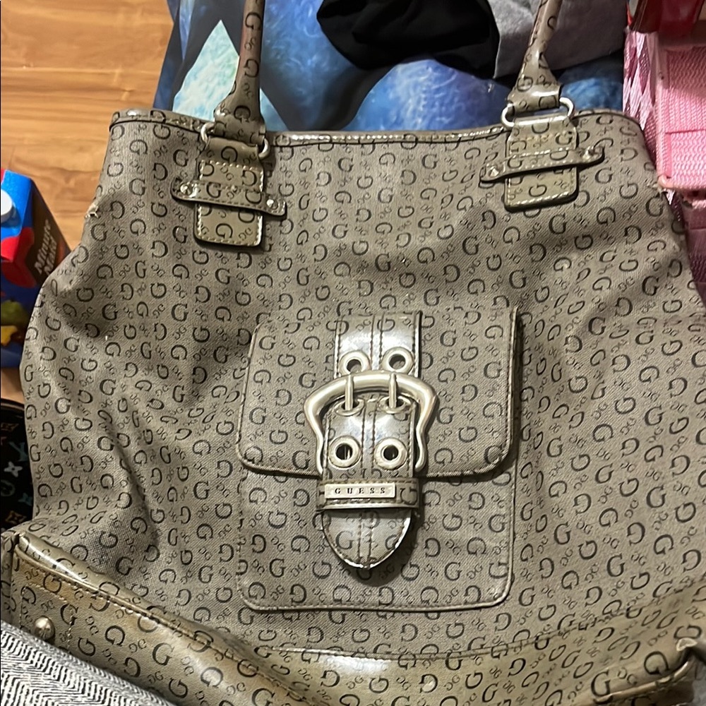 GUESS Brown Monogram Tote Bag